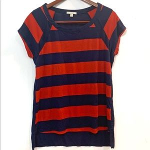 Anthropologie Pleione Red & Navy Blue Stripe Tee M